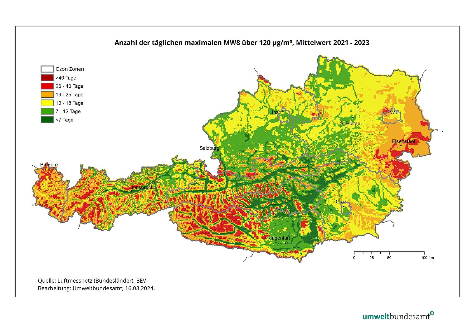 Karte der Ozonbelastung 